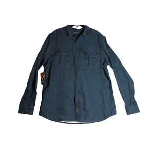 HAWX FR Work Gear L/S Button Down Blue Geometric Work Shirt Mens Large